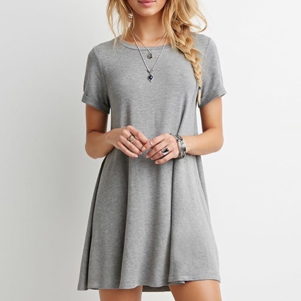 Gray Scoop Neck T-Shirt Dress